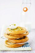 Puff pastries with pears, pistachios and cream cheese dumplings