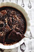 Chocolate pudding with chocolate sauce