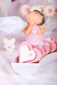 Heart-shaped butter biscuits with white and pink glaze