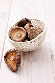A bowl of dried shiitake mushrooms