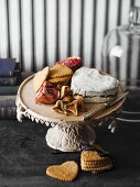 Stuffed heart-shaped Brie with fruit and rosemary crackers