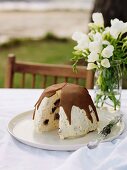 Christmas pudding ice cream with chocolate topping