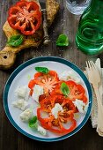 Insalata caprese (Büffelherztomaten mit Mozzarella, Italien)