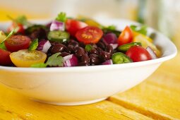 Fresh Tomato, Jalapeno and Black Bean Salad in a White Bowl