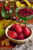 Pears poached in cranberry syrup