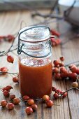 Hawthorn jam in a swing-top jar