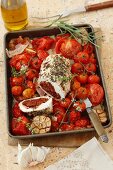 Stuffed turkey breast with dried tomatoes and oven-roasted tomatoes
