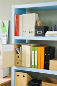 Colourful folders and box files on shelving