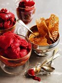 Cherry sorbet with ginger tuile