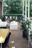 Balkon mit Designermöbeln und Pflanzgefäßen