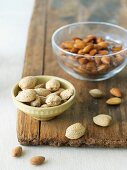 Whole Almonds and Almonds Soaking in Preparation for Almond Milk