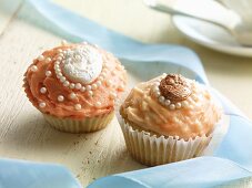 Festive cupcakes decorated with sugar beads