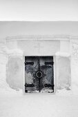 Entrance door of church made of ice