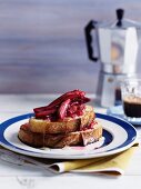 French toast with rhubarb compote and agave syrup