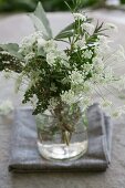 Posy of rosemary, thyme, cow parsley and bay leaves