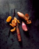 Dried apricots, vanilla pods and shallots