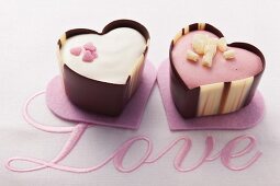 Two heart-shaped pralines