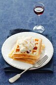 Coconut waffles with cream and cassis