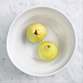 Two Whole Quince in a Bowl; From Above