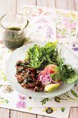 Salad with beef fillet and a herb dressing