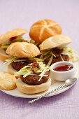 Home made duck burgers with cucumber, leek and hoisin sauce