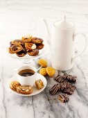 Coffee and an assortment of biscuits