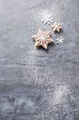 Star-shaped cinnamon biscuits with sugar icing