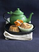 Mini Glazed Pumpkin Bundt Cakes with a Green Tea Pot