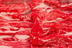 Thinly sliced Wagyu beef (close-up)