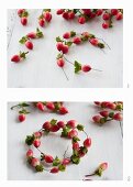 Miniature wreaths being made from hypericum berries