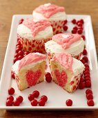 Vanilla Cupcakes with Heart Centers; Frosted with Pink Hearts