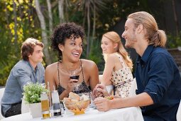 Couple dining in outdoor restaurant