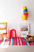 Lampshade decorated with children's drawings & hand-painted storage boxes