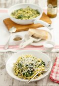Tagliatelle with spinach, mascarpone, parmesan and pancetta