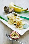 Banana with passion fruit sauce