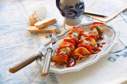 Turkey skewers with peppers and onions