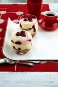 Cherry tiramisu in dessert glasses