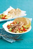Grilled fish with sweetcorn salad and tortillas