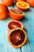 Halved blood oranges