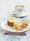 Coconut and apricot cupcakes and lemon tea