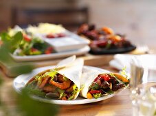 Fajitas with beef and prawns