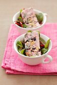 Cream cheese terrine with beetroot leaves and balsamic reduction