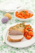 Chicken breast with sesame seeds and carrots