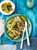 Potato salad with smoked trout and cucumber