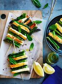 Asparagus and haloumi skewers with mint