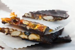 Almond brittle with dried fruit and chocolate