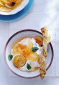 Candied lemons and limes with mint yoghurt