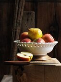 Apples and pears in a bowl