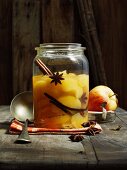 Stewed apples with star anise, a vanilla pod and a cinnamon stick