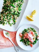 Fregola salad with salmon trout fillet